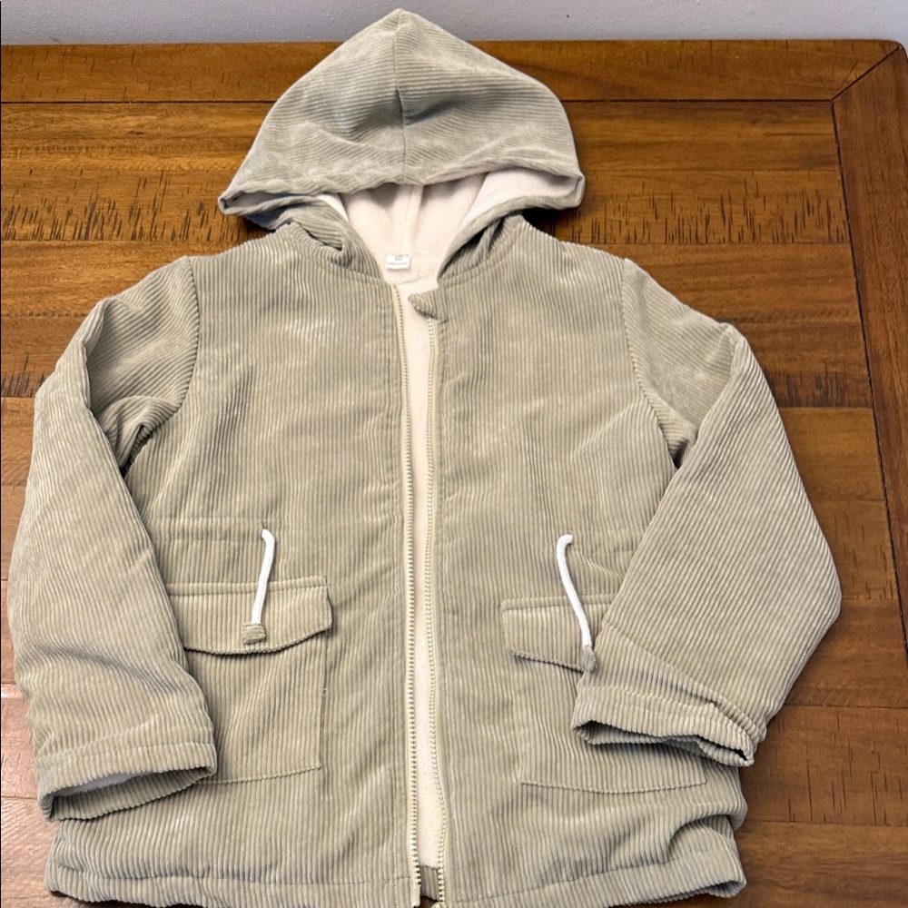SHEIN Kids Corduroy Hooded Jacket in Beige